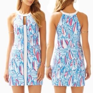 Lilly Pulitzer Pearl Resort White Red Right Return Sailboat Shift Dress